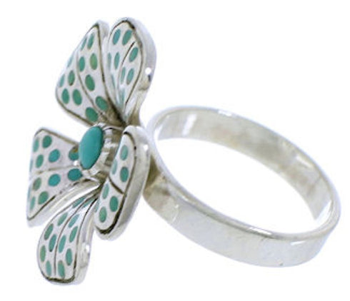 Silver Turquoise Flower Jewelry Southwestern Ring Size 6-1/2 MX22510